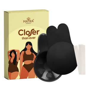 Matra Push-Up Sticky Bra Pads Adhesive Breast Lift Pasties Nipple Cover Boob Tape Wireless Strapless Backless Invisible Reusable Stick On Breast Cups for Women and Girls Black with Free Fashion Tapes