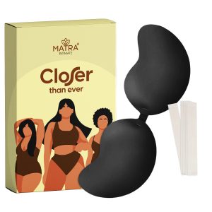 Matra Wings Strapless Bra Silicone Adhesive Invisible Stick On Backless Sticky Wire Free Lightly Padded Silicon Reusable Lift Cups in Black with Free Fashion Tapes for Women and Girls