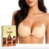 Matra Invisible Strapless Bra Push Up Backless Sticky Silicone Gel Stick On Wire Free Reusable Non Wired Lightly Padded Mango Shaped Bra for Women and Girls in Beige with Free Fashion Tapes