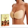 Matra Butterfly Strapless Bra Backless Invisible Adhesive Silicone Stick On Wire Free Sticky Lift Cups Silicon Seamless with Lace Up Dori for Women and Girls in Beige Nude