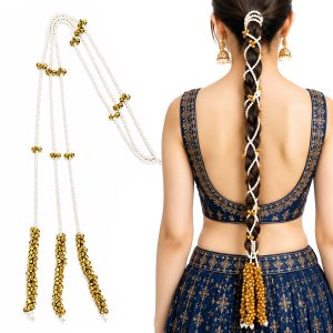 Matra Parandi Paranda for Hair Traditional Pearl Hair Braid Accessories Wedding Head Chain for Women