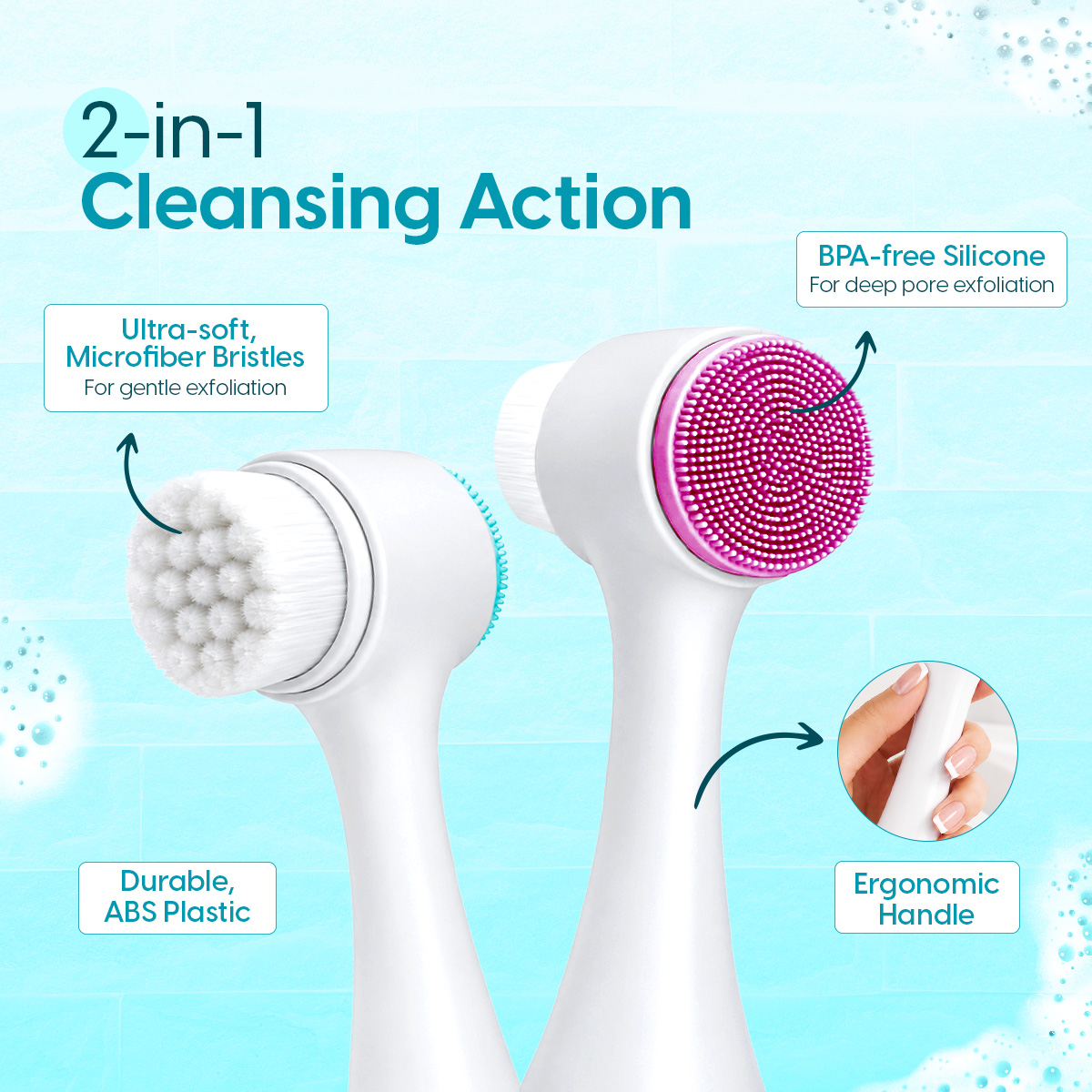 Matra Manual Facial Cleansing Brush 2-in1 Silicone Face Scrubber Pore Exfoliation Massager Tool - Image 2