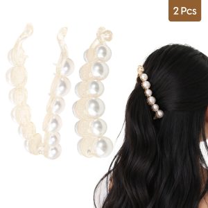 Matra Banana Hair Clips Pearl Hair Accessories Stylish Claw Clips Fancy Ponytail Holder Clutcher 2Pc