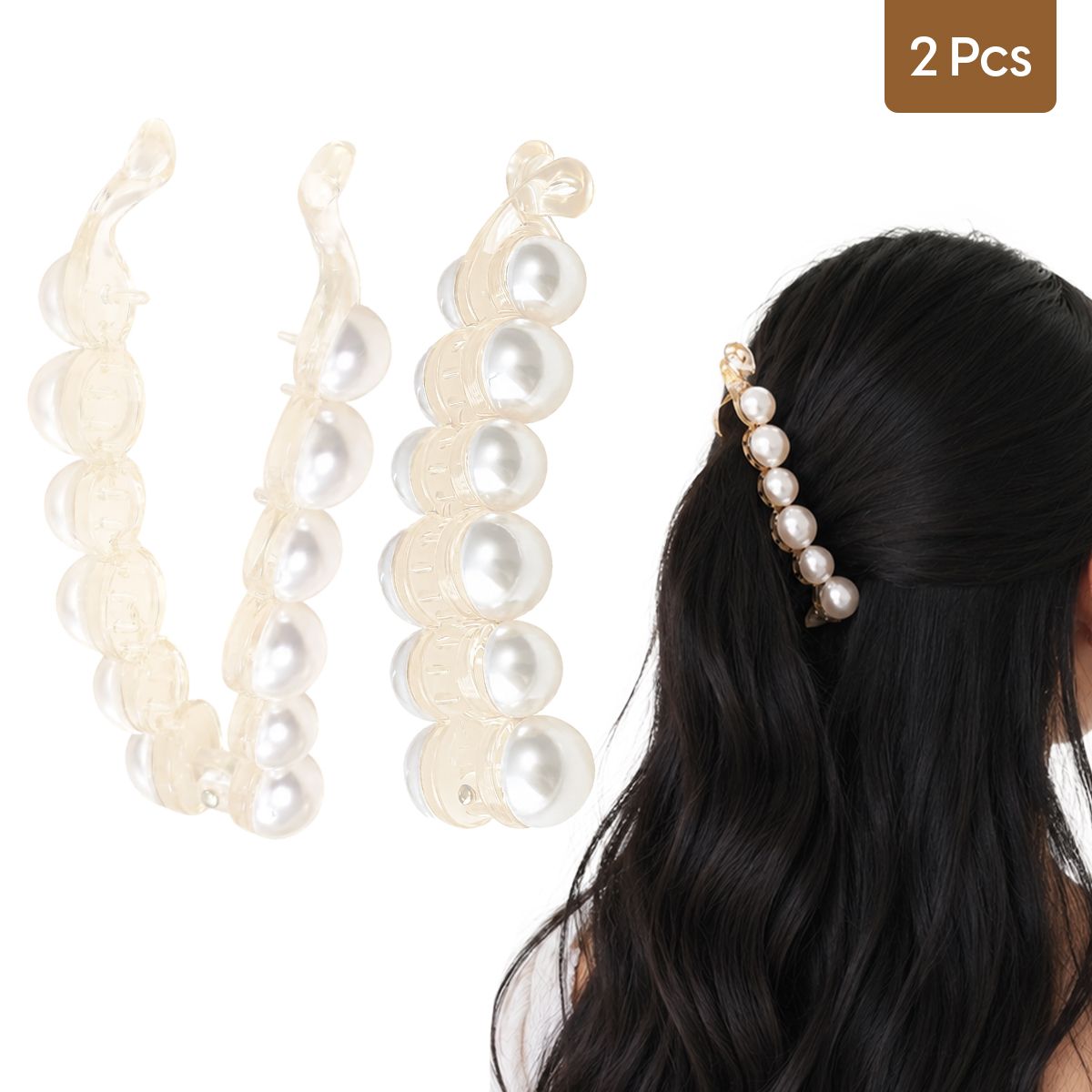 Matra Banana Hair Clips Pearl Hair Accessories Stylish Claw Clips Fancy Ponytail Holder Clutcher 2Pc